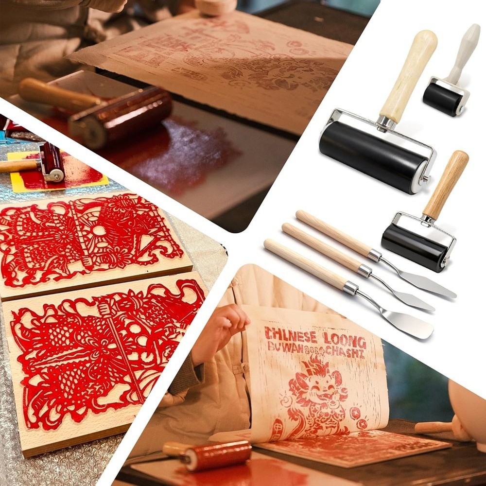 6 Pack Rubber Brayer Roller Kit,3 Sizes Rubber Rollers with 3 Scrapers for4502