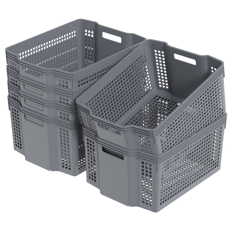 6-Pack Stackable Plastic Woven Basket Organizer, Stacking Storage Basket, Grey