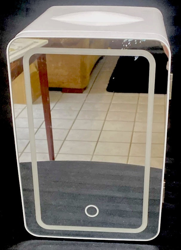 Mini Fridge 12 Volt Mirrored Lighted Makeup Cosmetics Snack Refrigerator Cold