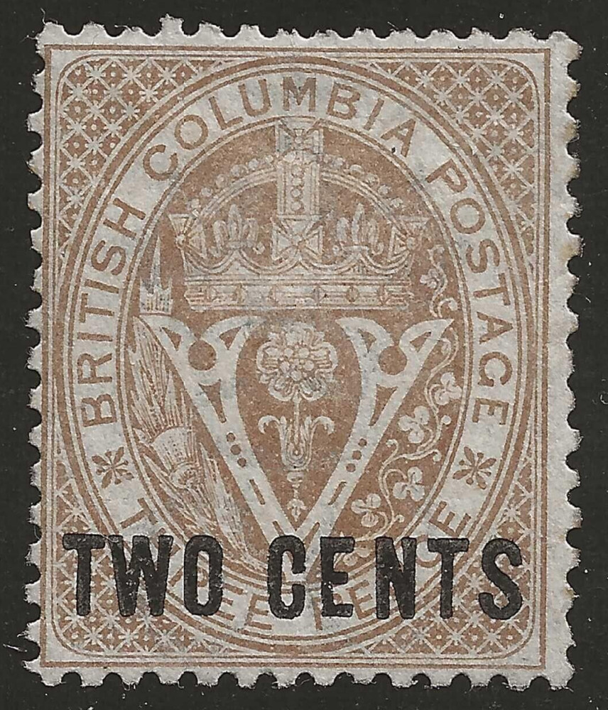 BRITISH COLUMBIA #8 MLH - TWO CENTS on 3d brown