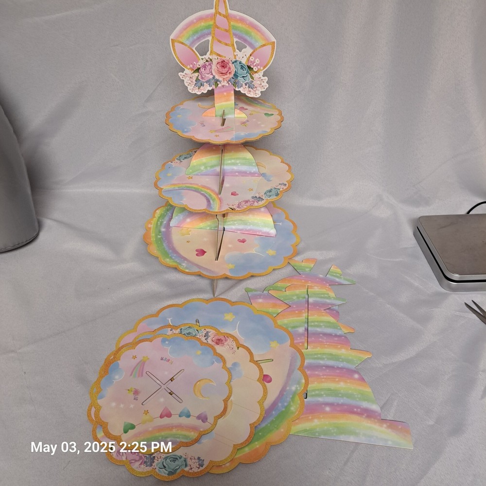 2 Cupcake Cookie Display Stand 3 Tier Unicorn Rainbows READ
