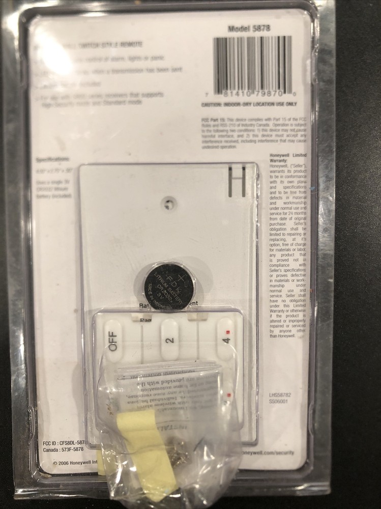 Honeywell 5878 Wireless Wall Transmitter Wall Mount Keypad