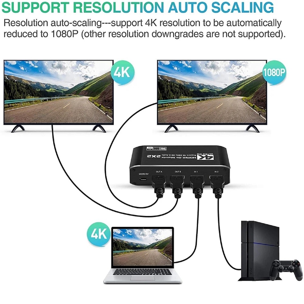 2 in 2 out 4K HDMI Matrix Switch 2x2 Full HD 1080P Video Processor Adapter D