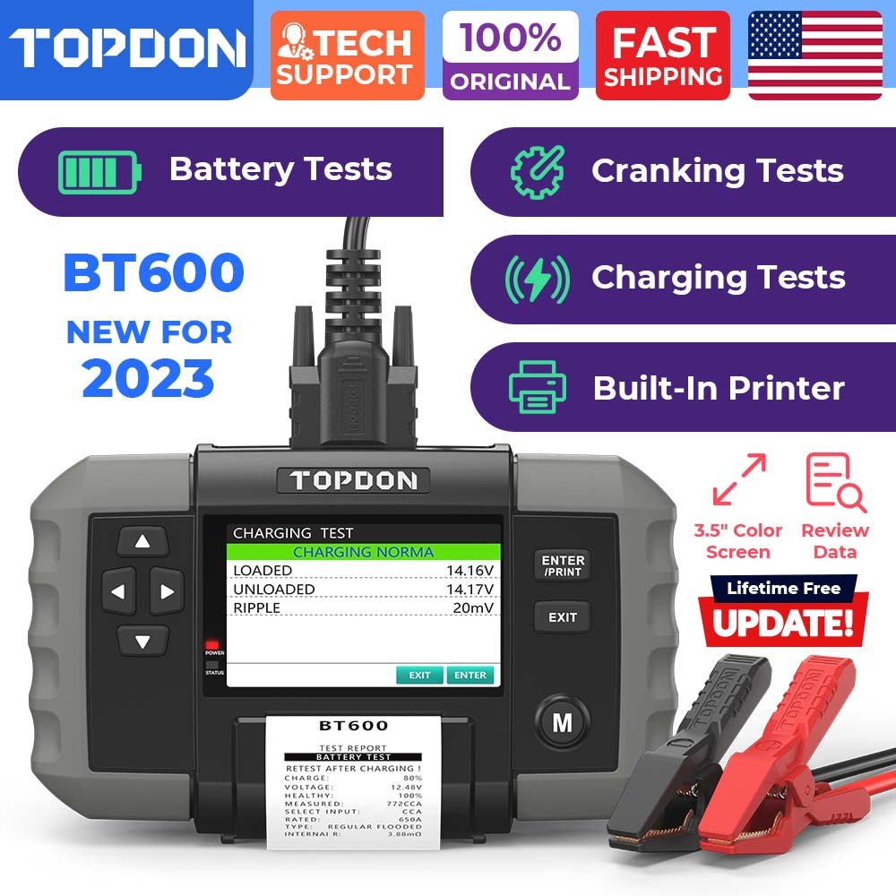 NEW Topdon BT600 Battery System Tester, Advanced w/ Printer