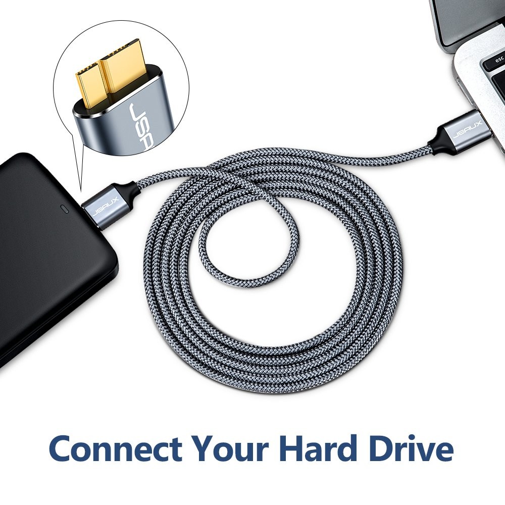 JSAUX Micro USB 3.0 Cable [2 Pack, 3.3ft+6.6ft], A 3.3ft+6.6ft, Grey