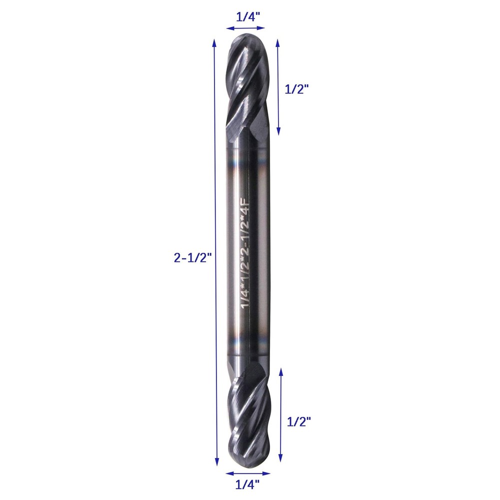 1/4" Solid Carbide Ball Nose End Mill - Double End - AlTiN Coated, 4 Flute, 3...