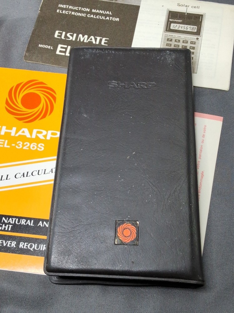 Vintage Sharp Elsi-Mate EL-326S Solar Cell Calculator w/ Manual & Case
