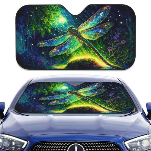 Foldable Car Windshield Sunshade, UV Rays Visor Protector, Enchanted Dragonfly