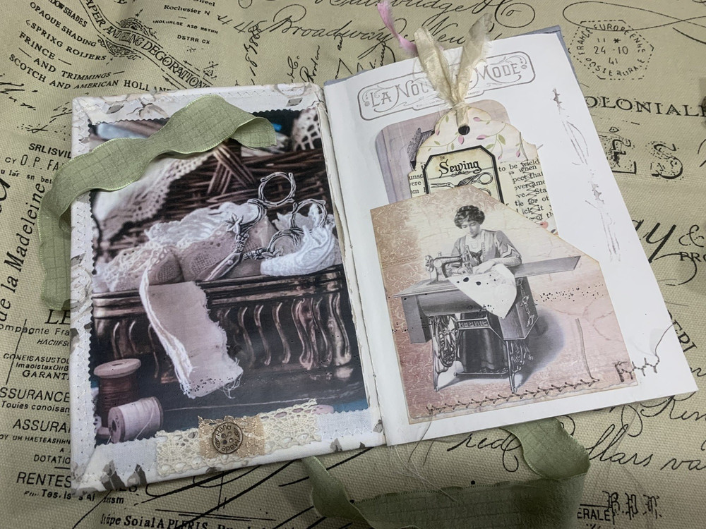 Vintage style Junk Journal with Sewing Theme Ephemera Diary Handmade