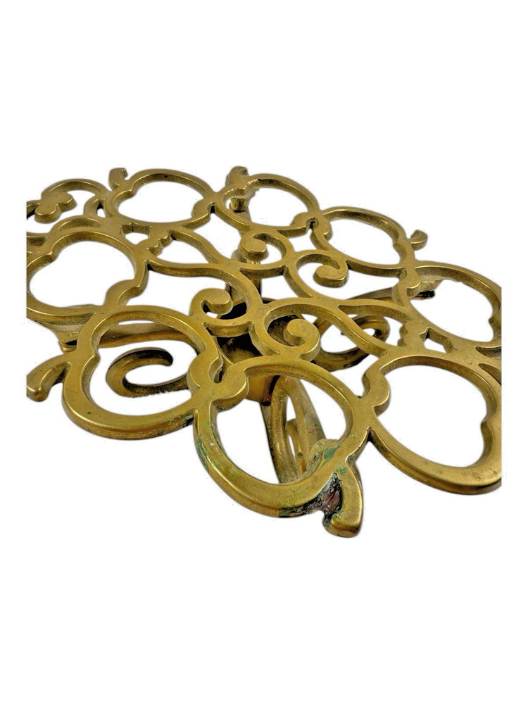 Solid Brass Apple Pattern Tea Light Warming Trivet 9" x 6.25" Vintage 70's
