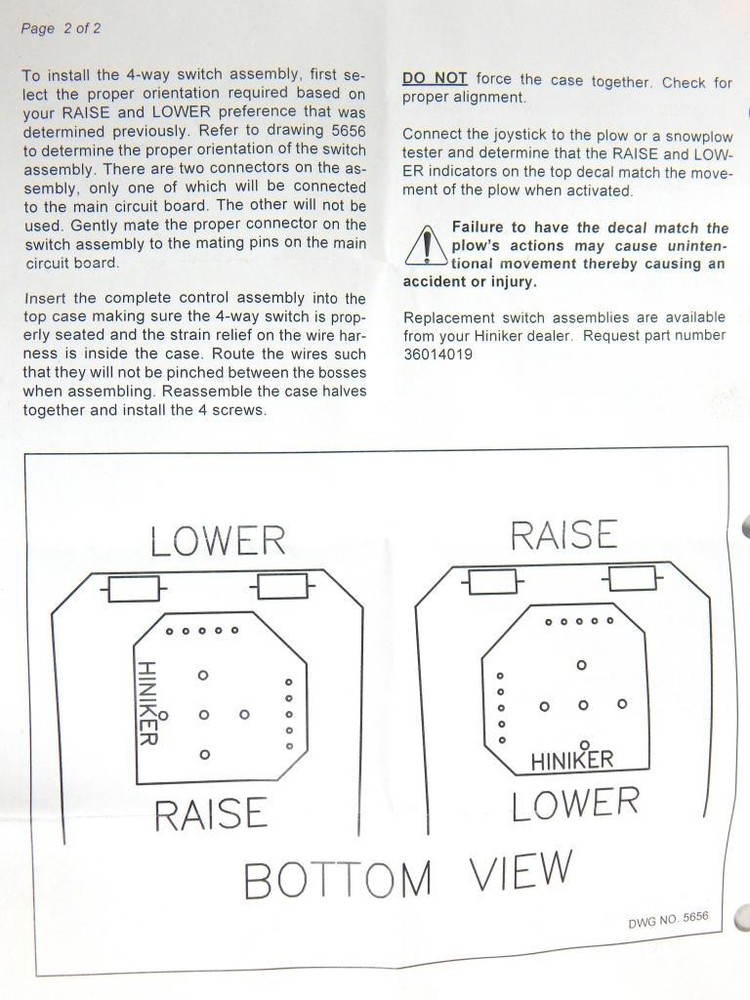 Hiniker Plow 4-Way Replacement Switch Joystick Controller 36014019