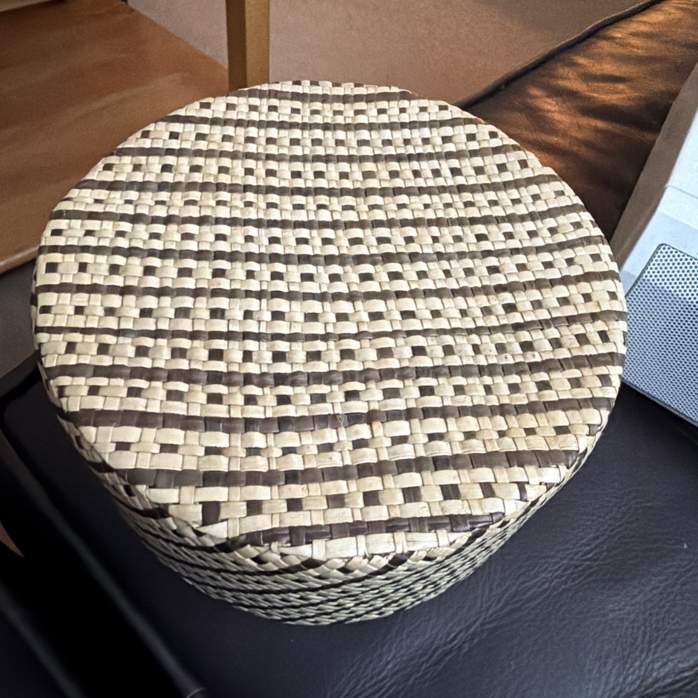 Palm Leaf Lidded Basket With Hand Weaved