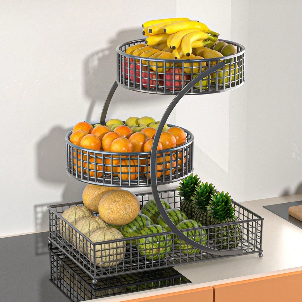 3 Tier Round Metal Storage Rack, No Assembly Required, Multi-Tier Kitchen