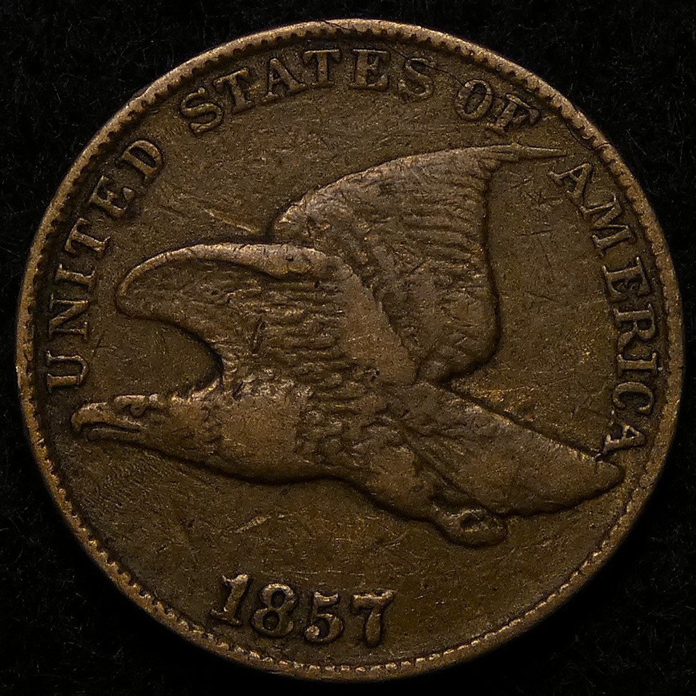 1857 Flying Eagle Cent with nice feather details