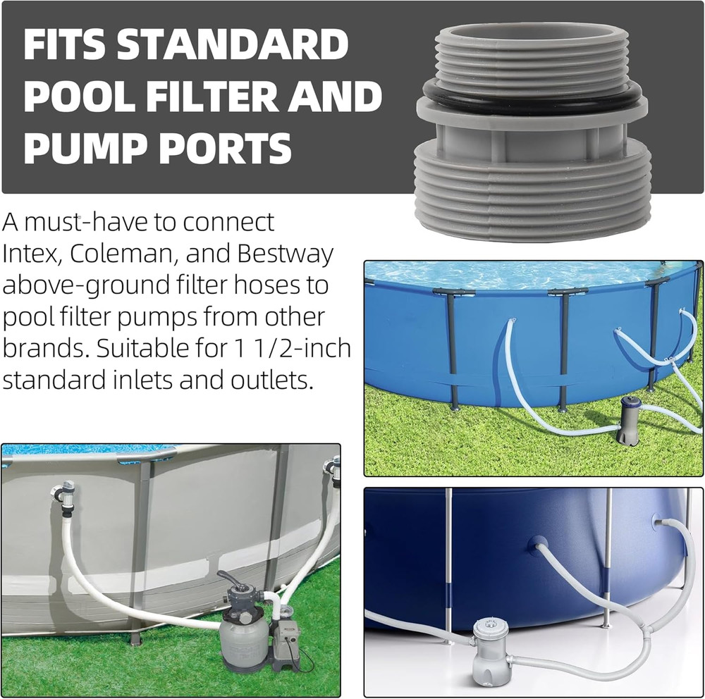 2PCS 40Mm to 1 1/2" Filter Hose Conversion Kit - above Ground Pool Adapter