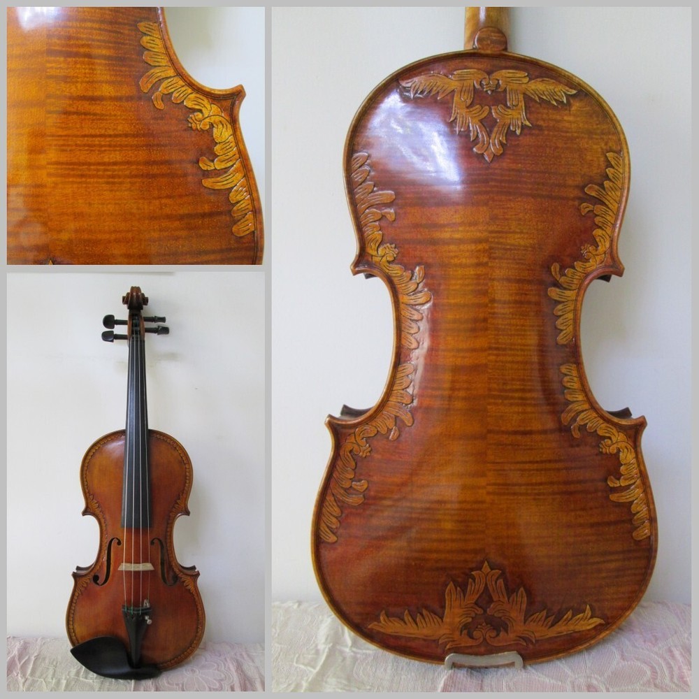4/4 Violin Stradivarius Tiger Flame Maple Master Hand Carve Pattern 7#