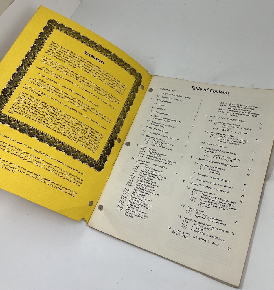 Original BREAKOUT ATARI arcade video game manual