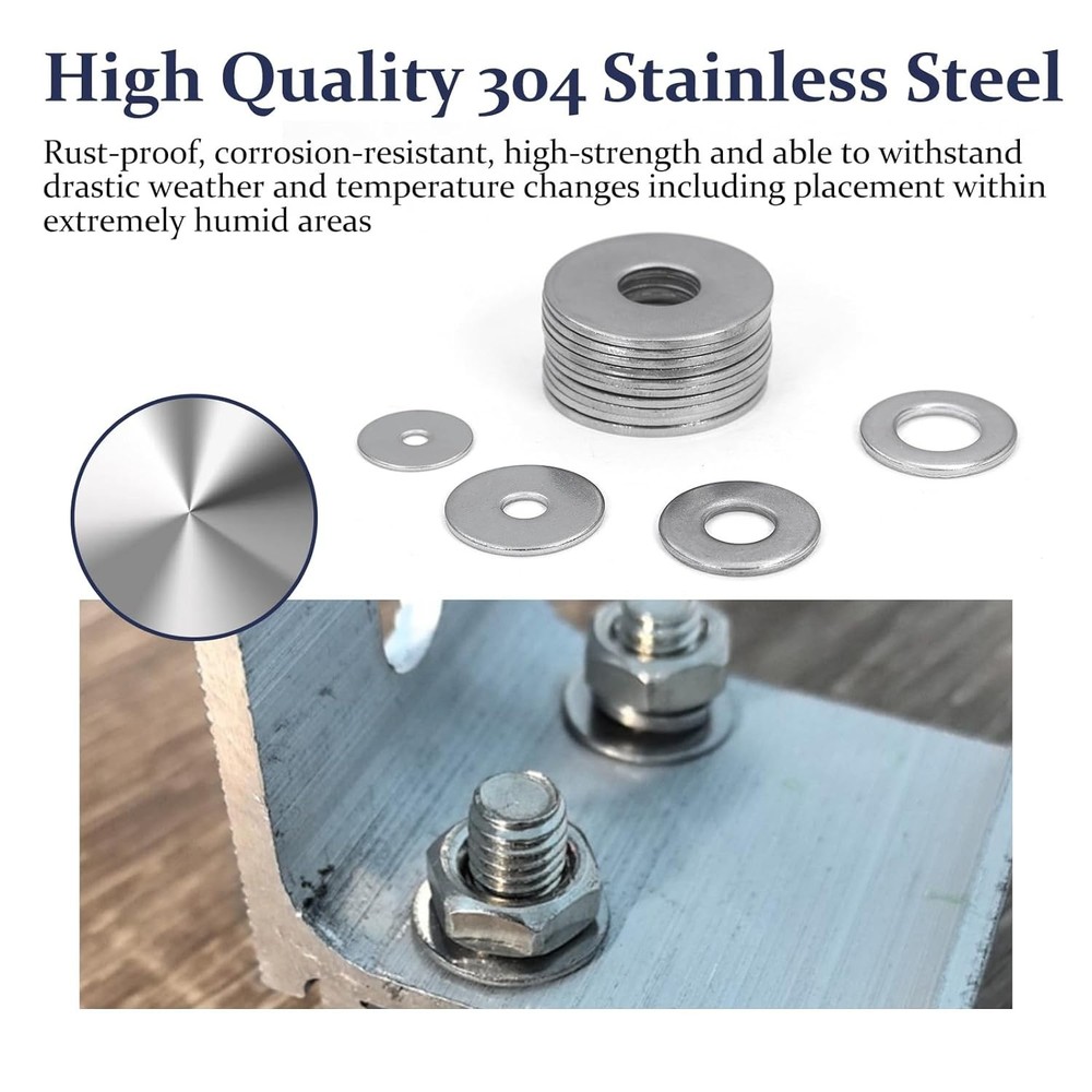 290Pcs Stainless Steel Flat Washers Assortment Kit