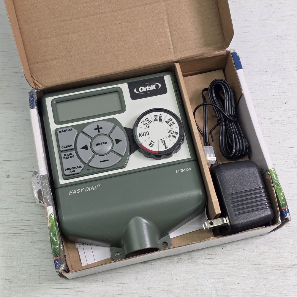 Orbit Easy Dial 6 Station Sprinkler Timer 57596 Easy-Set Logic Programming NOB
