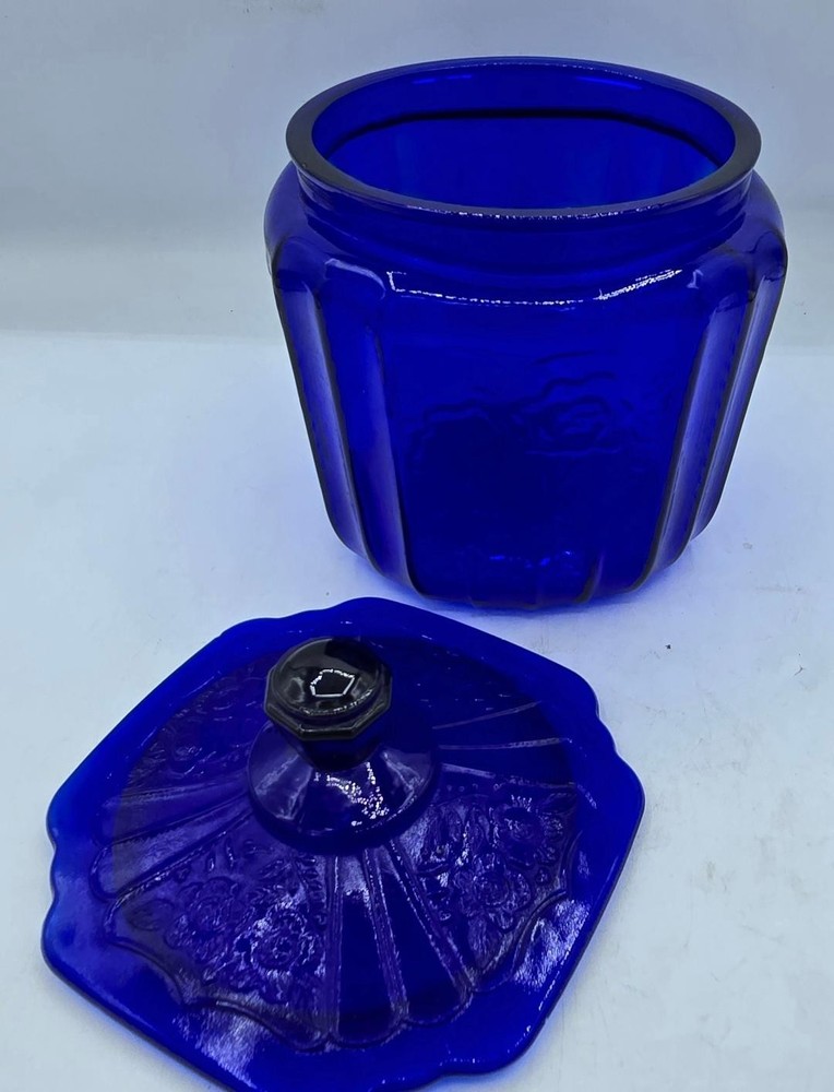 Vintage Anchor Hocking Mayfair Cobalt Blue Biscuit Cracker Cookie Jar