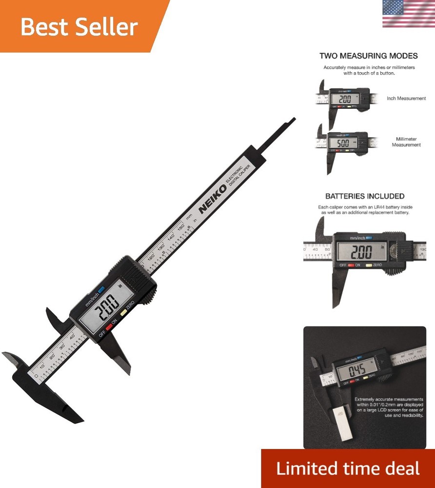Precision 6” Digital Caliper with Zero Setting & Extra Battery Included