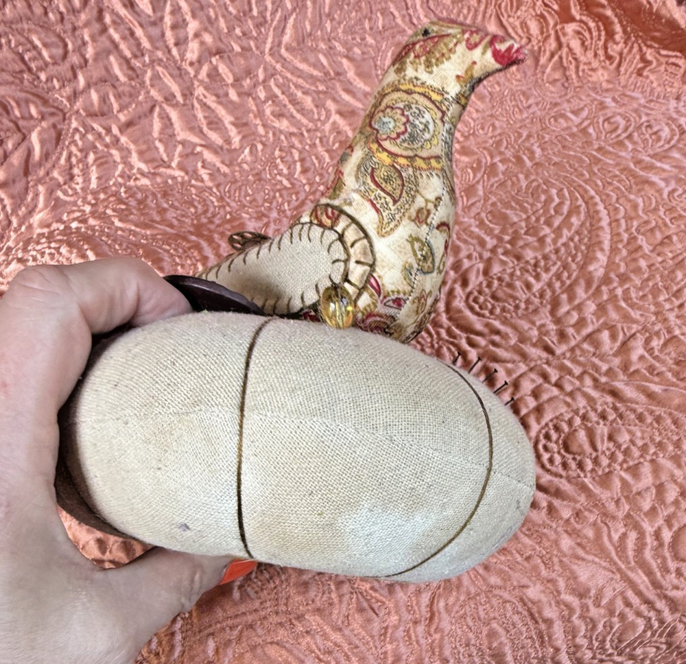 Primitive Folk Art Bird Pin Cushion Hand Made