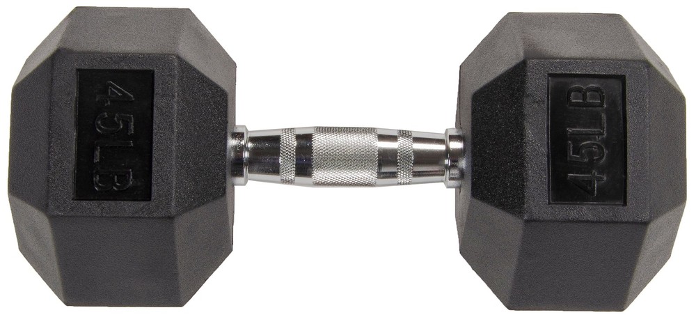 BalanceFrom 45lb Hex Dumbbell - Rubber Encased, Black, Single