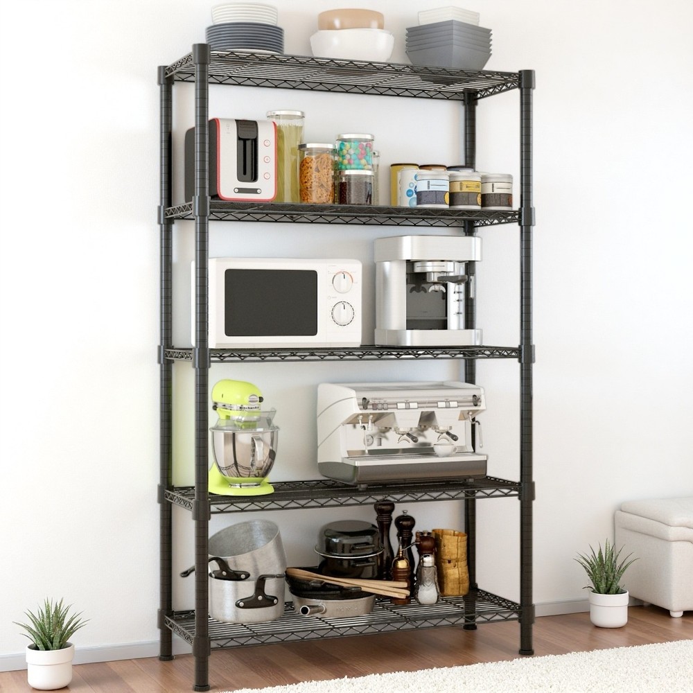 5-Tier Wire Shelving Unit - Heavy Duty, Adjustable, Modular & Black Storage Rack