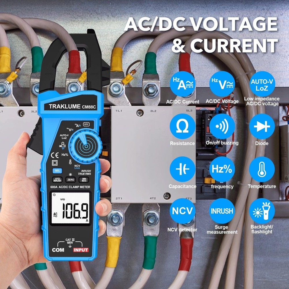 Clamp Meter Multimeter 6000 Counts Amp Meter Clamp AC/DC Current & Voltage Am...