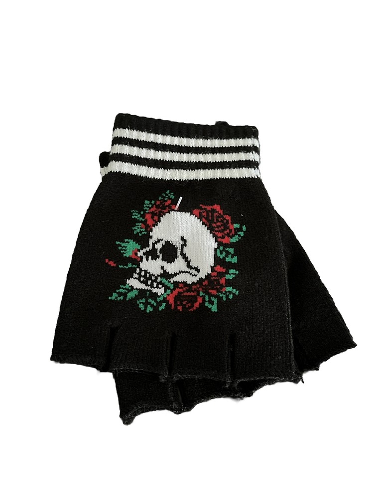Fingerless Gloves Rose Skull Skeleton