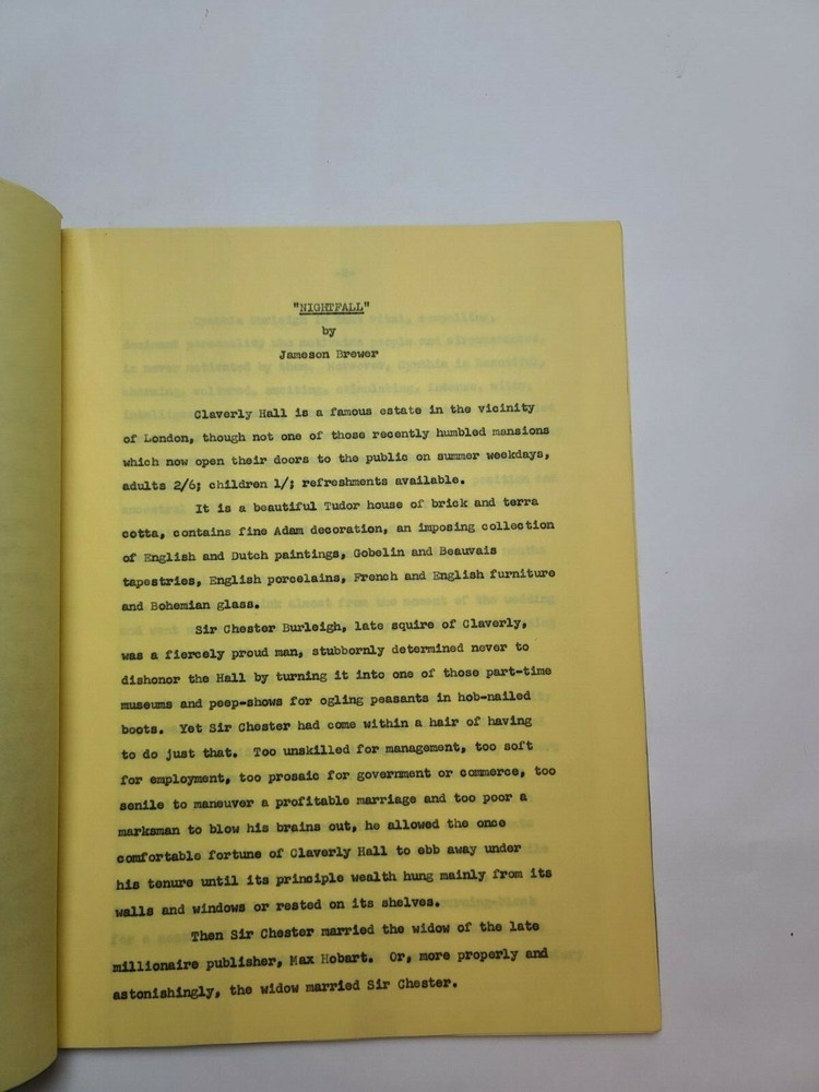 NIGHTFALL / Jameson Brewer 1960's Unproduced TV Script SYNOPSIS