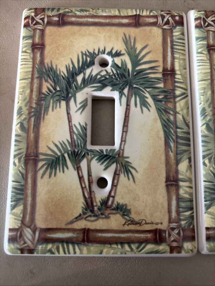Vintage Pair Bamboo & Palm Tree Ceramic Light Switch Cover For Single Switch