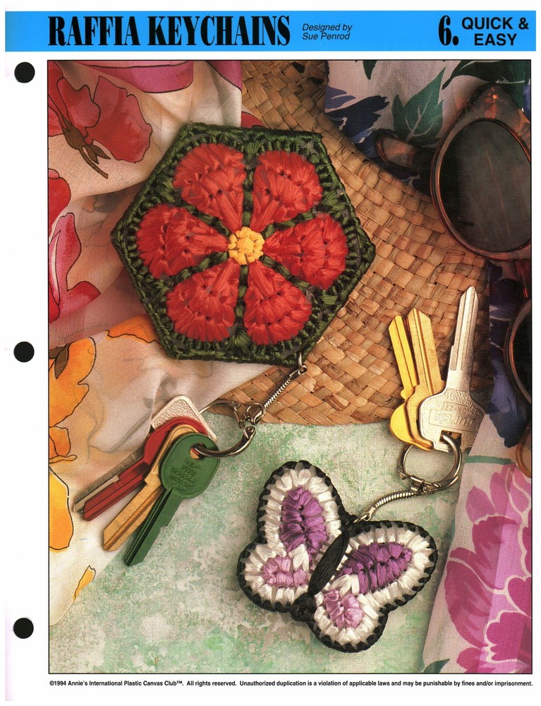Raffia Keychains | Annie's Plastic Canvas Club Quick & Easy PCC308-08