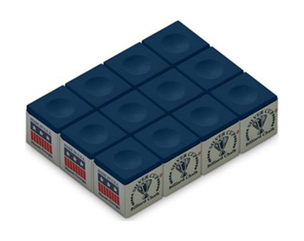 Silver Cup Billiard CHALK - ONE DOZEN Blue