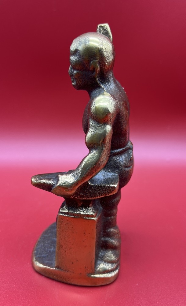 Rare Antique 6.5" Solid Brass Foundry Blacksmith Worker Bookend Doorstopper