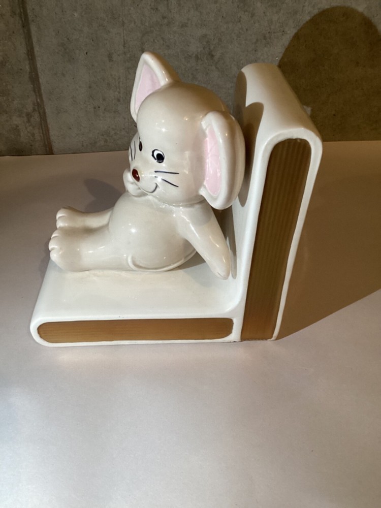 Vintage Lefton White Gold Mouse Single Bookend Japan Ceramic 5” x 5”