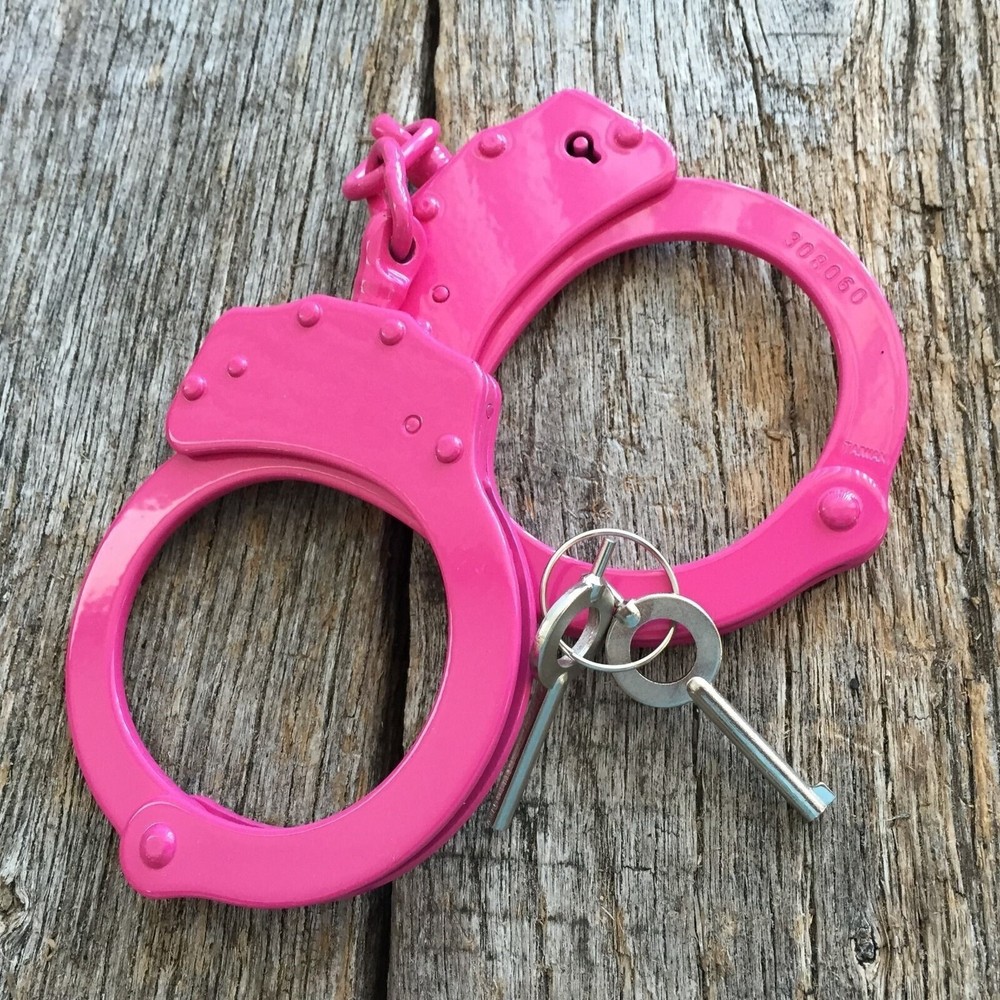 handmade Double Locking Standard Size Pink Handcuffs Includes 2 Keys
