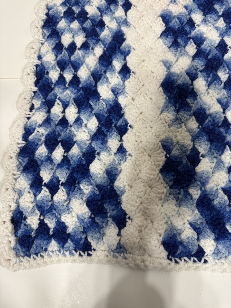 Handmade Square Throw Handmade Crochet Blue/blue/white 22”x27”