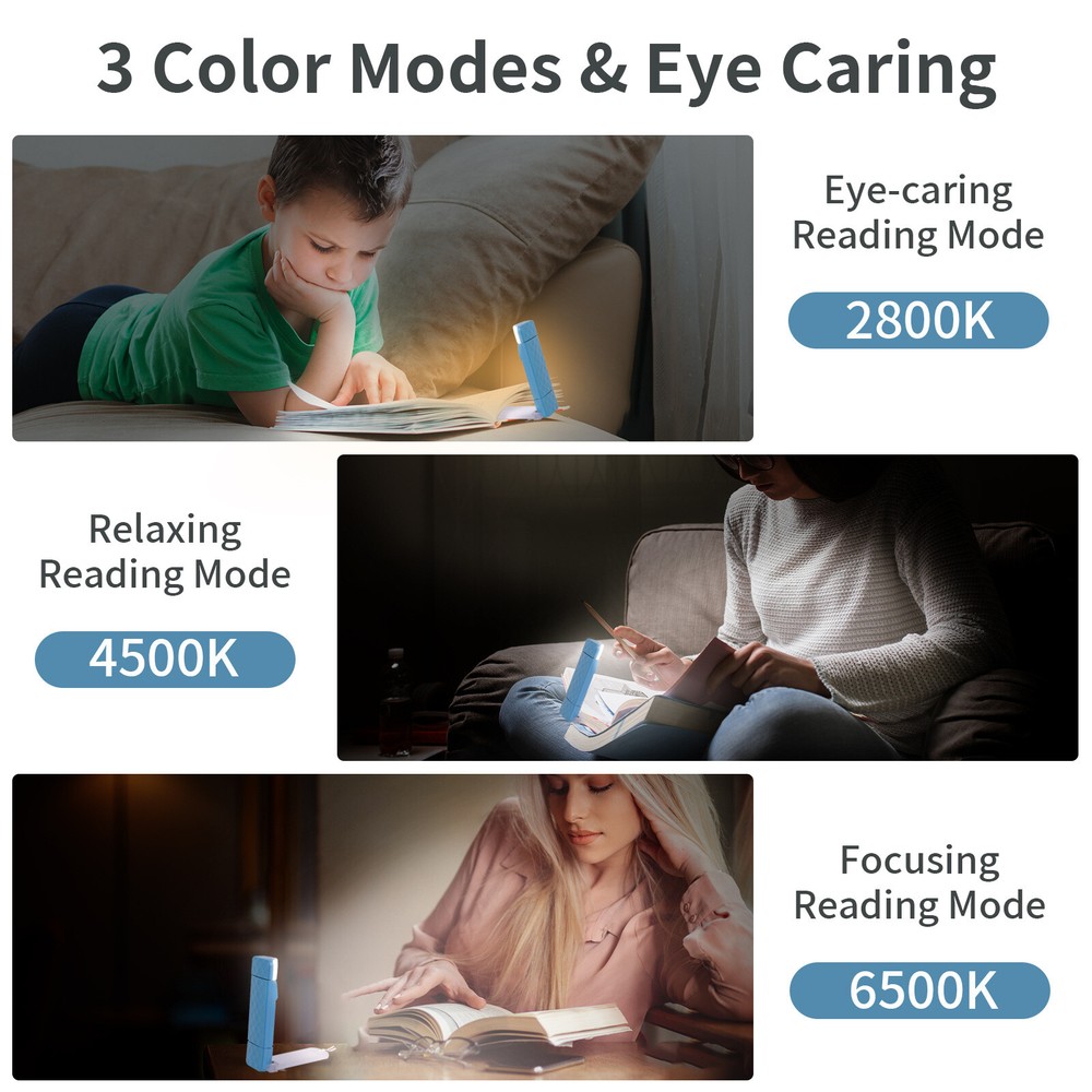 LED Book Light Dimmable Bookmark Lamp Reading Light USB Rechargeable Eye-Caring