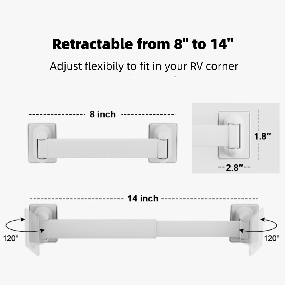 RV Shower Corner Storage Bars 3 Pack, Aluminum Adjustable Camper Shelf Retainer