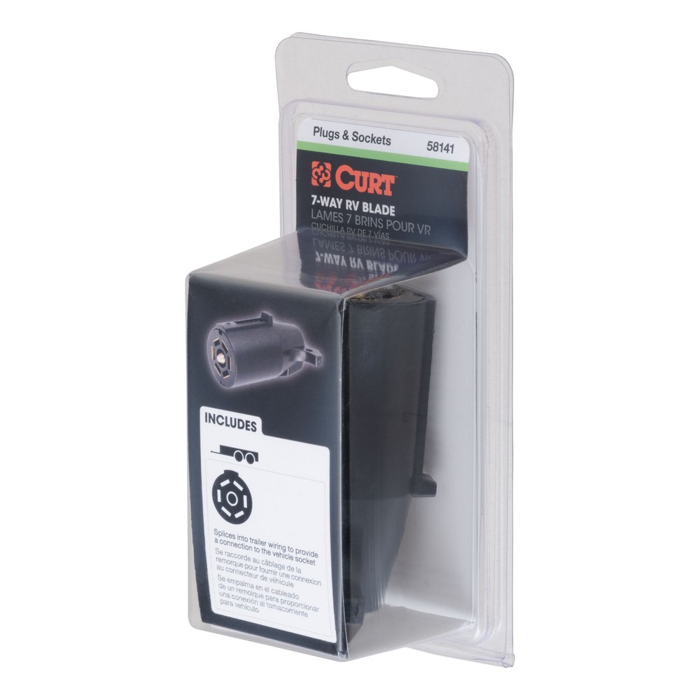 Curt-7-Way RV Blade Connector Plug (Trailer Side, Black Plastic, Packaged)