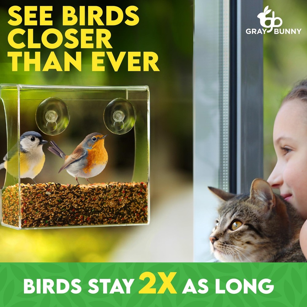 Clear Window Bird Feeder - Premium for Outdoors with Strong