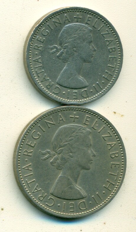 2 DIFFERENT COINS from GREAT BRITAIN - 2 SHILLINGS & HALF CROWN (BOTH 1967)