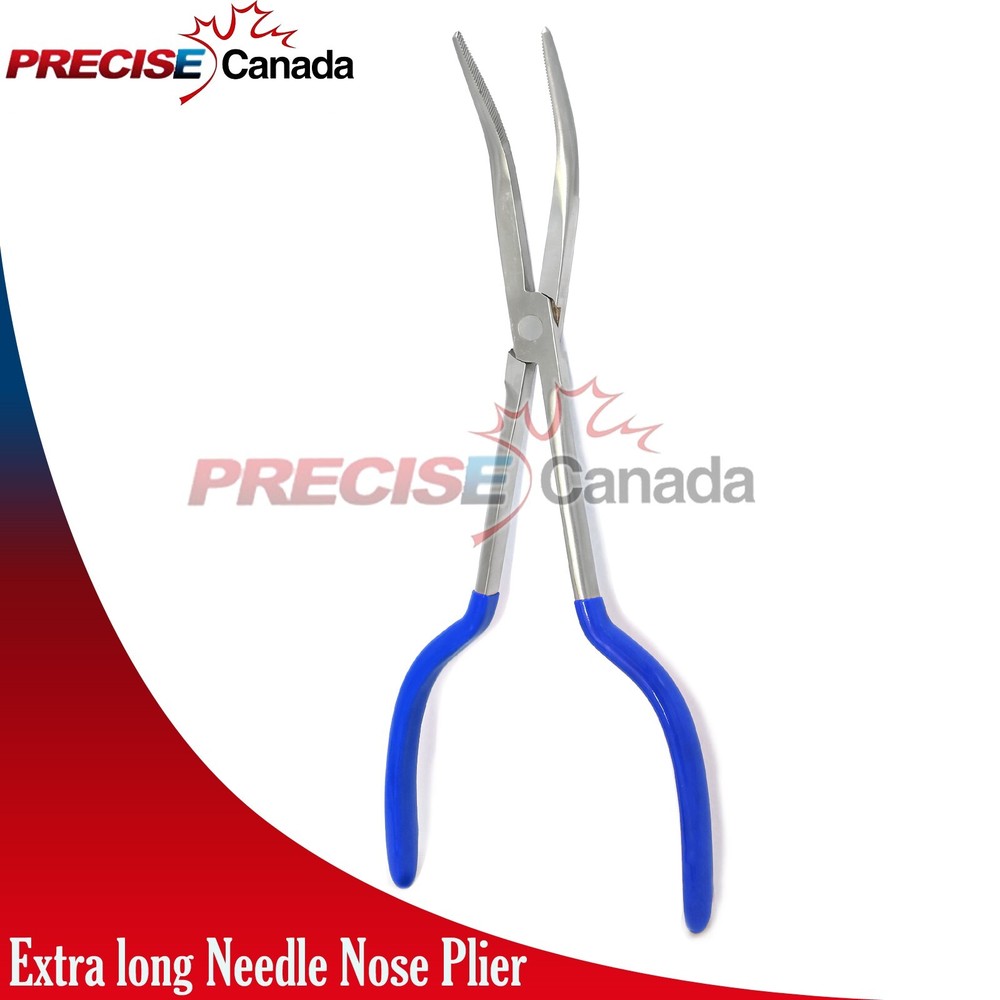 11" Long (45 Degree) Needle Nose Pliers Extra long Reach With Blue Dip PL-059