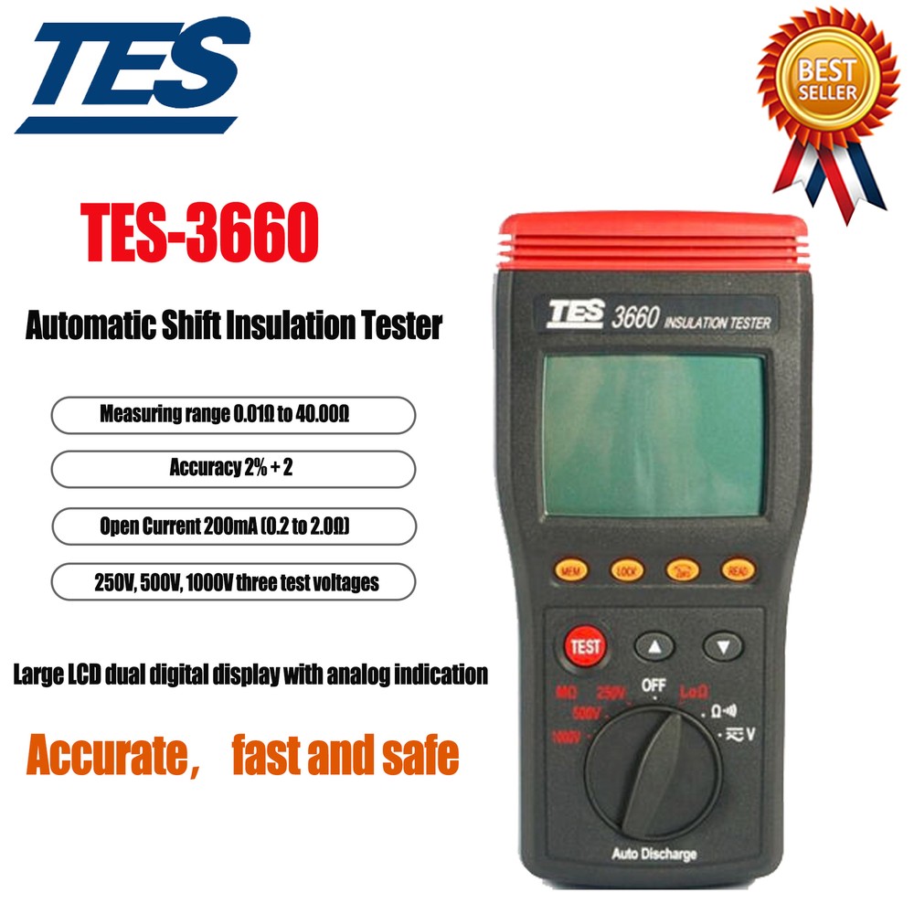 TES-3660 Autoranging Insulation Resistance Tester Meter