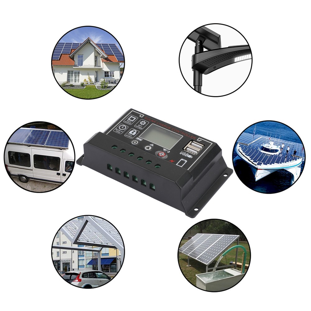 30-60A 12V/24V Solar Panel Battery Regulator Charge Controller 4-Stage Dual USB