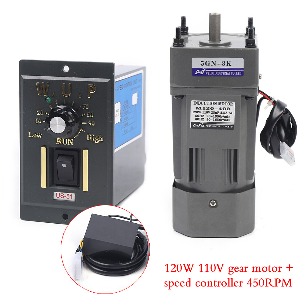 120W 110V Reversible AC Gear Motor Electric Motor Variable Speed Controller 1:3K