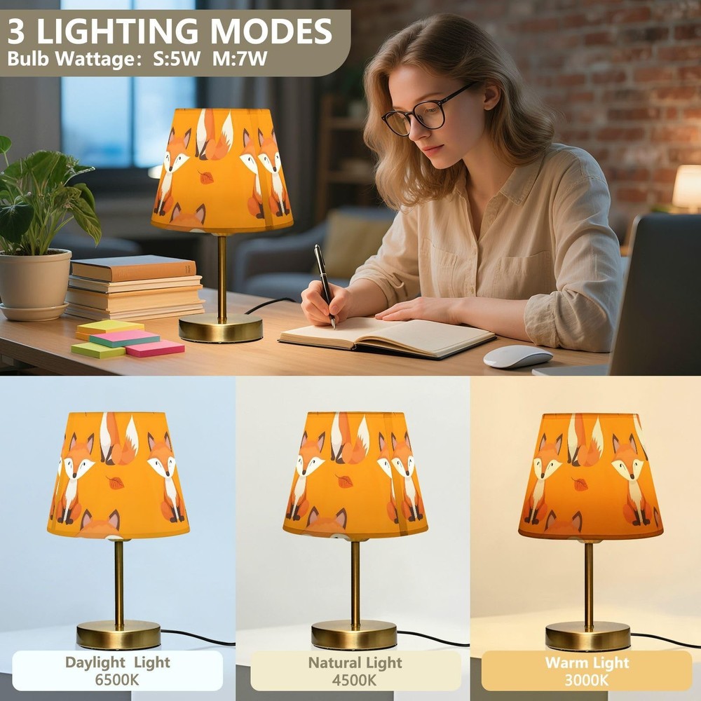 Fox Forest Table Lamp: USB Bedside Light with Bronze Base for Living Room