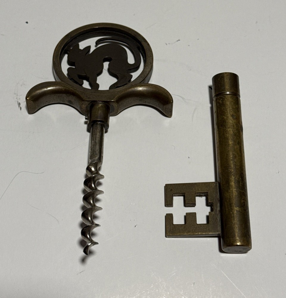 Vintage Cat Skeleton Key Corkscrew Bottle Opener