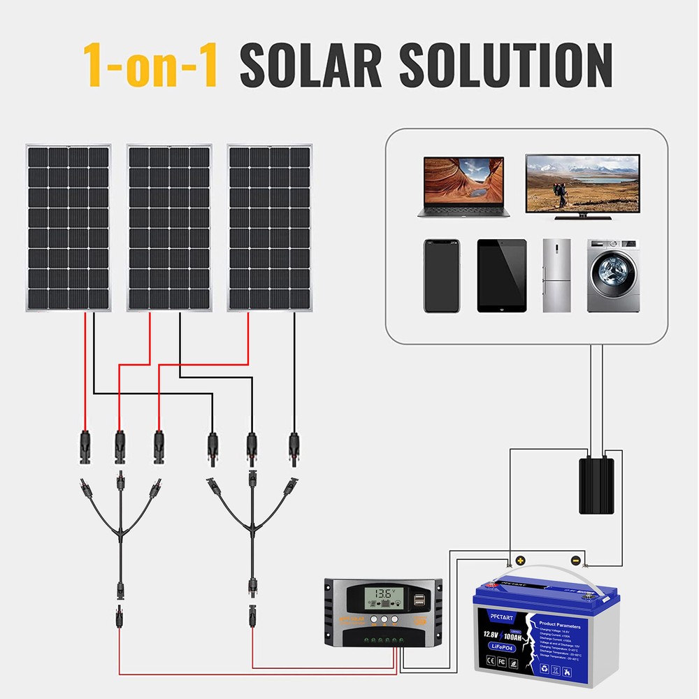 Solar Panel Y / T Branch Cable Connection Waterproof Adapter Connector Extension